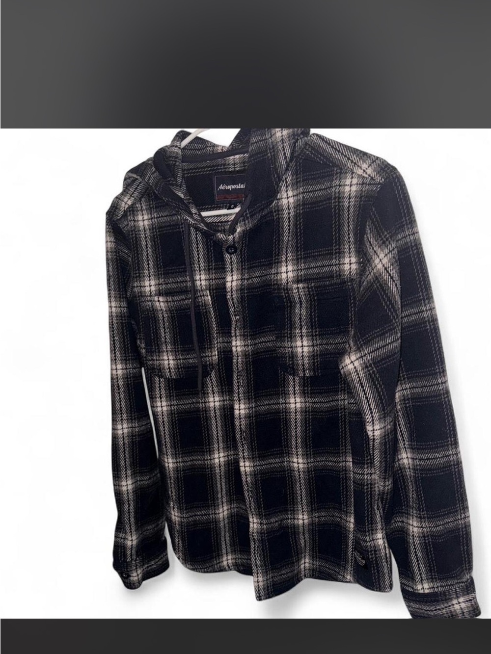 Aeropostale Flannel Navy and White Plaid Button-Down Shirt
